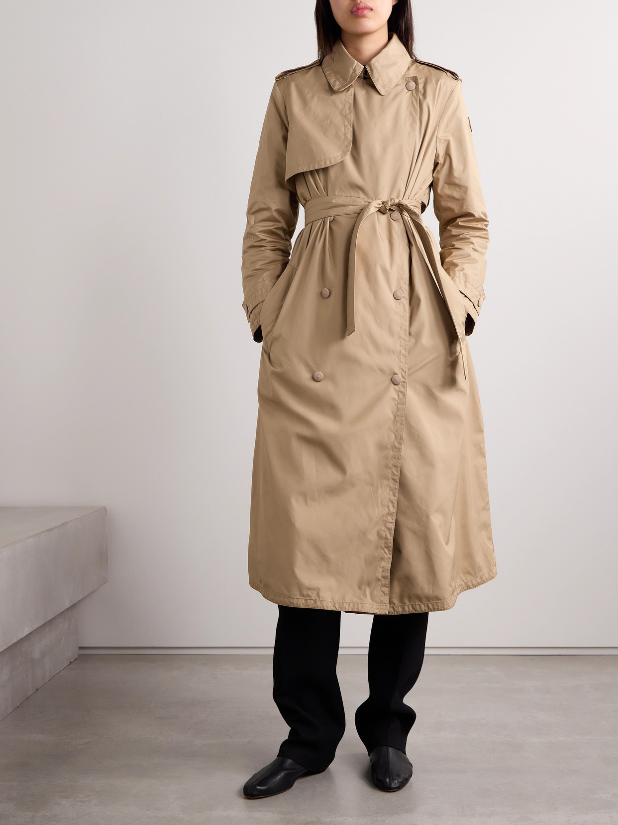 MONCLER BARBENTANE BELTED DOUBLE-BREASTED PADDED SHELL DOWN TRENCH COAT
