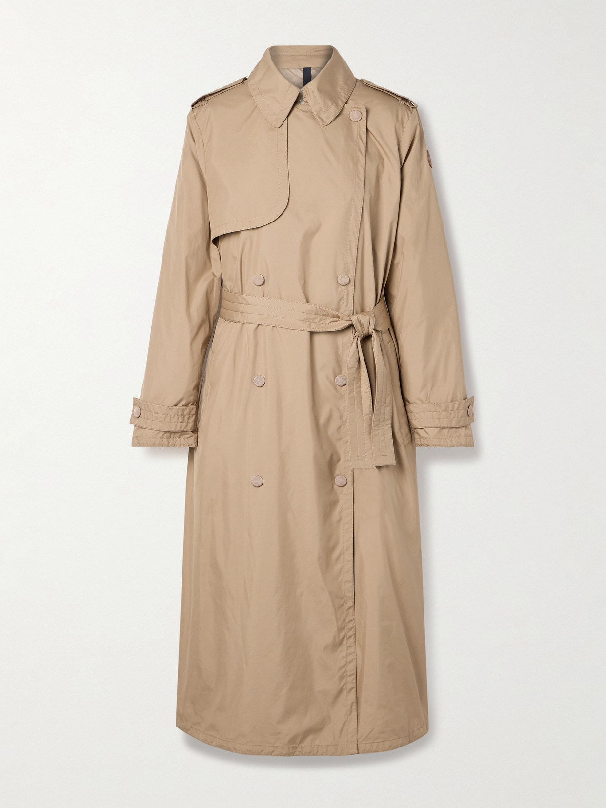 Moncler Barbentane Belted Double-breasted Padded Shell Down Trench Coat In Neutrals