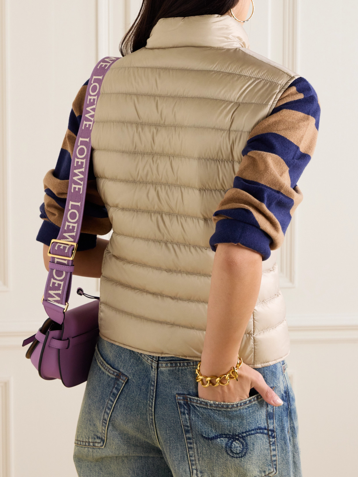 Moncler Liane Quilted Appliquéd Shell Down Vest In Neutrals