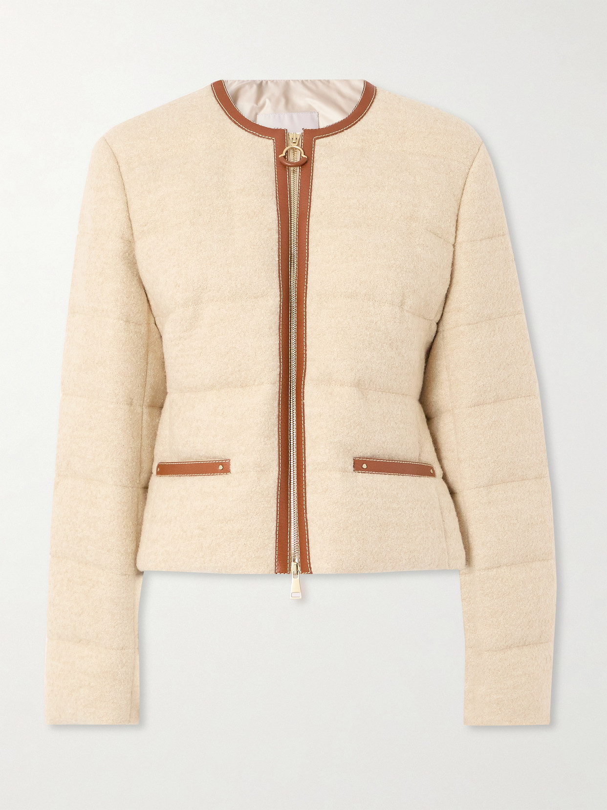 Moncler - Serinde Leather-trimmed Quilted Wool-blend Bouclé Down Jacket - Cream