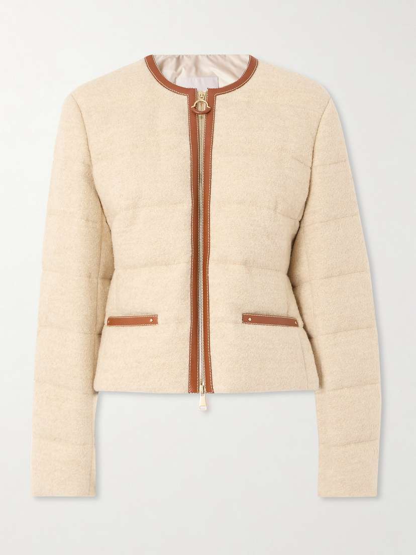 Moncler Serinde Leather-trimmed Quilted Wool-blend Bouclé Down Jacket