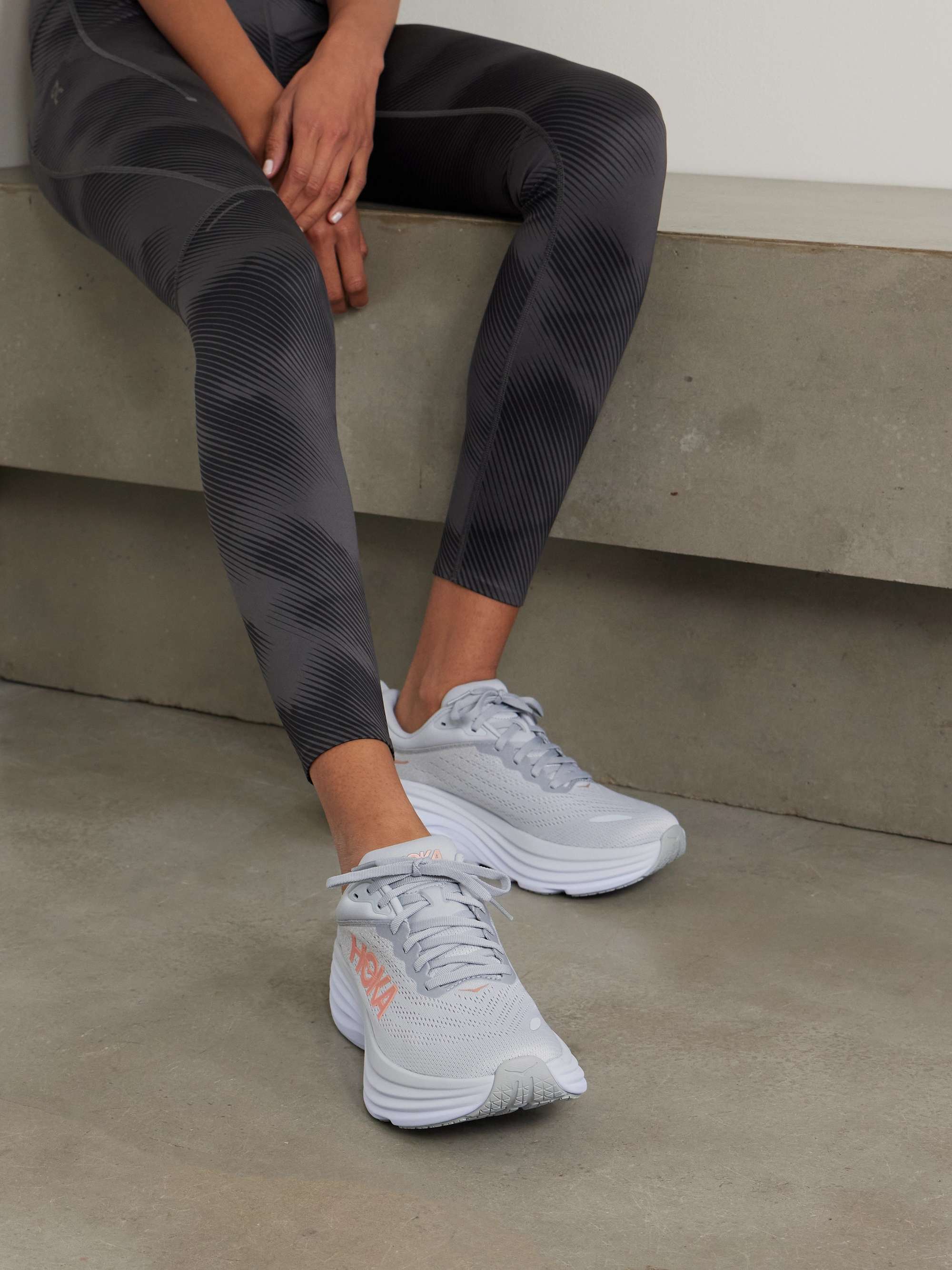 Gray Bondi 8 rubber trimmed mesh sneakers HOKA ONE ONE NET A PORTER