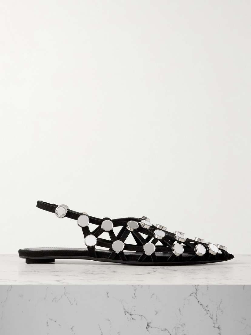 The Attico Grid Studded Suede Slingback Point-toe Flats