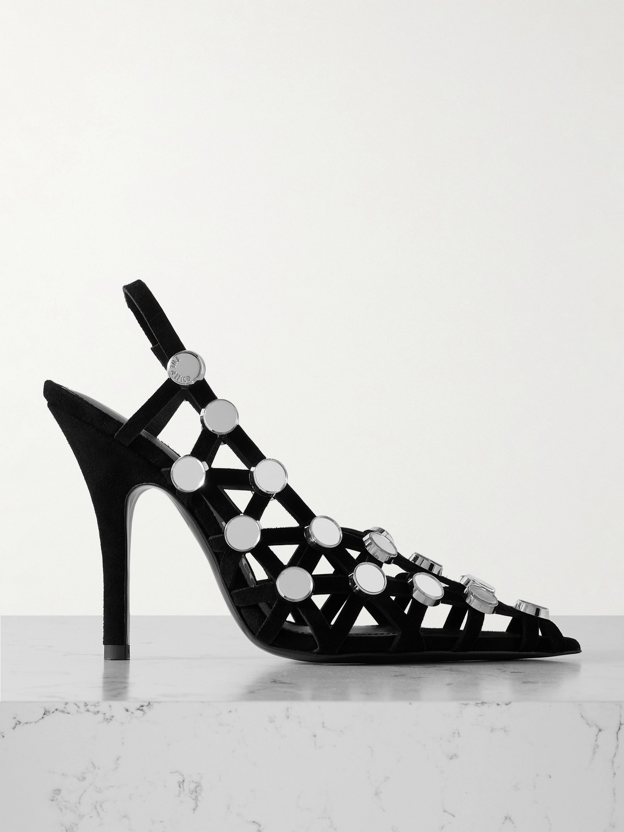 The Attico - Grid Studded Suede Slingback Pumps - Black