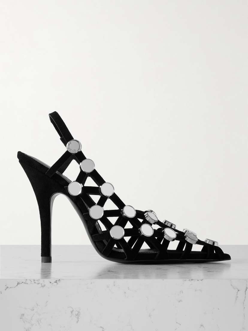 The Attico Grid Studded Suede Slingback Pumps