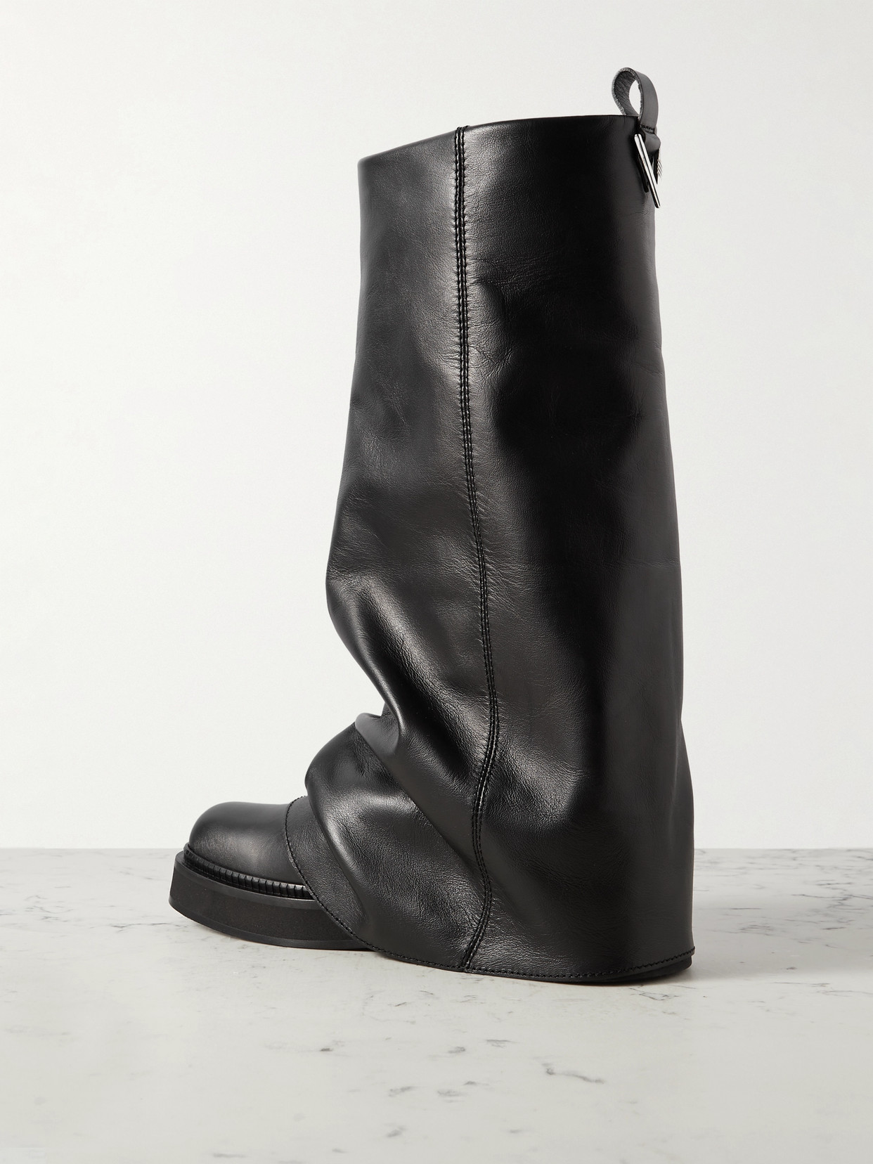 Attico Robin Boots With Square Toe And Logo Plate On The Back In Black Leather For Women