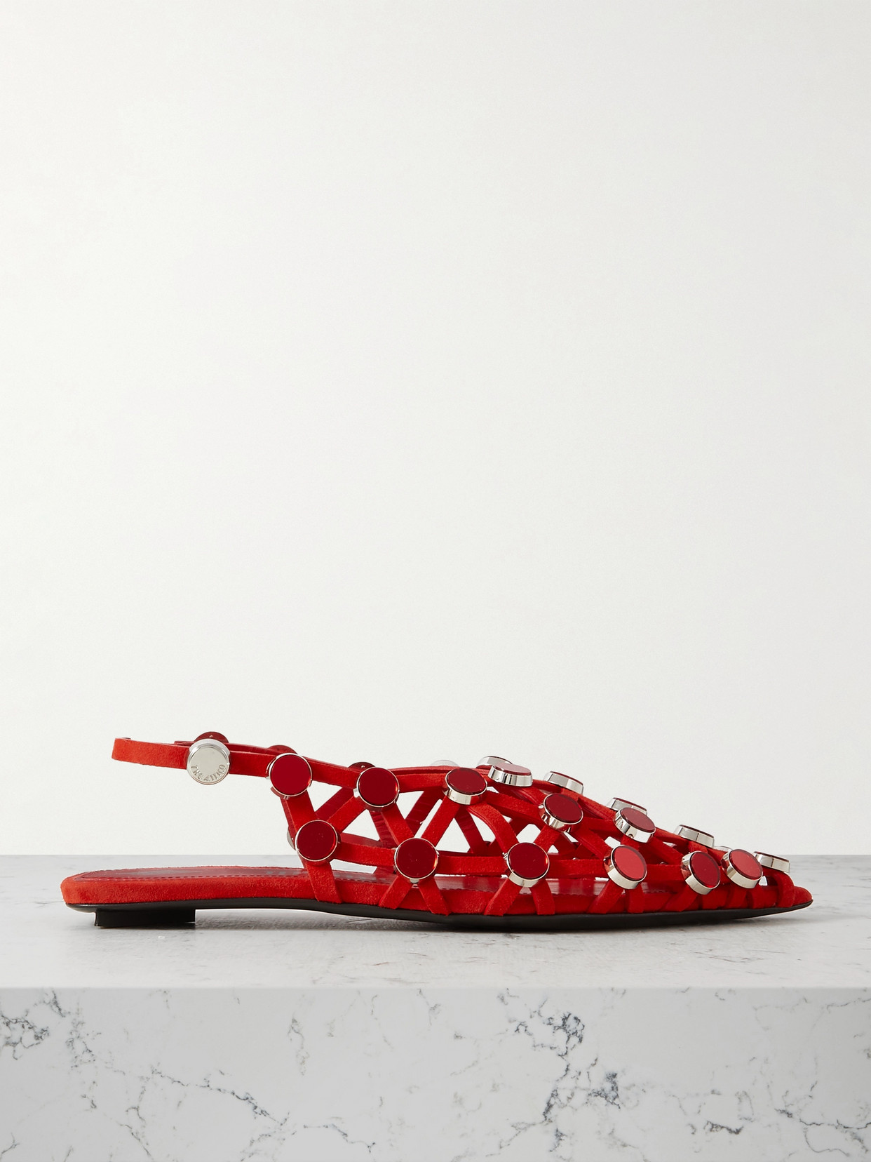 The Attico - Grid Studded Suede Point-toe Slingback Flats - Red
