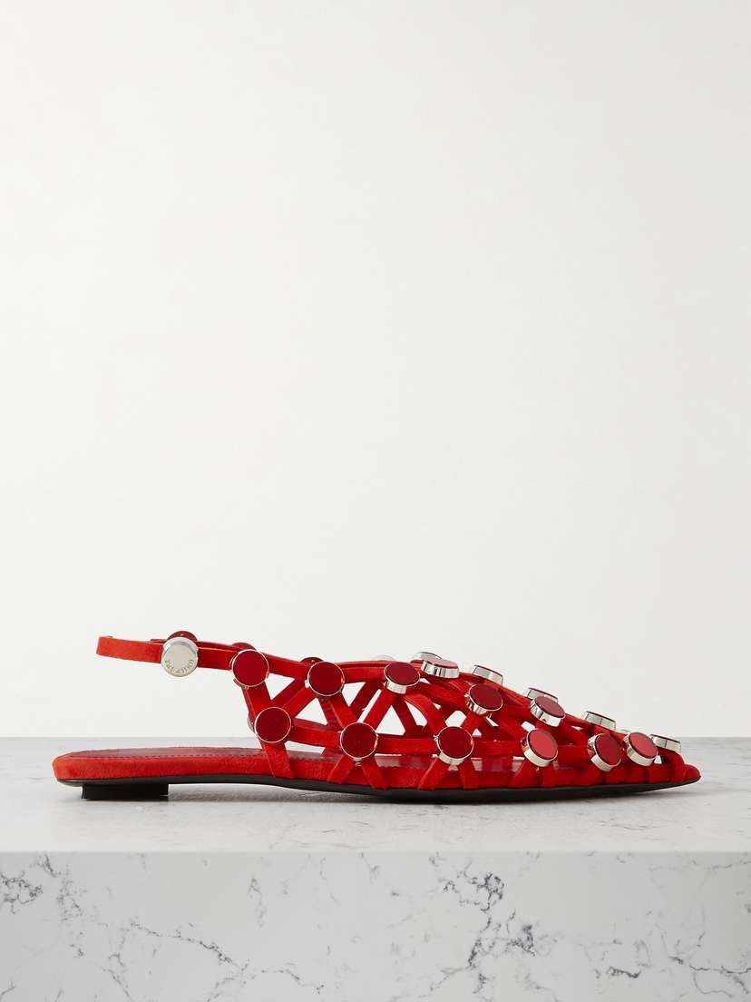 The Attico Grid Studded Suede Point-toe Slingback Flats