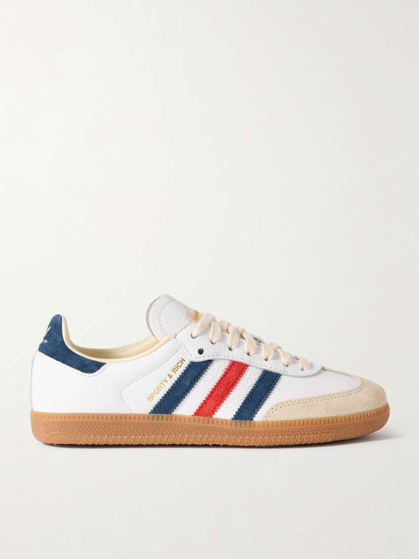 adidas Originals + Sporty & Rich Olympic Samba Og Satin And Suede-trimmed Leather Sneakers - UK 9