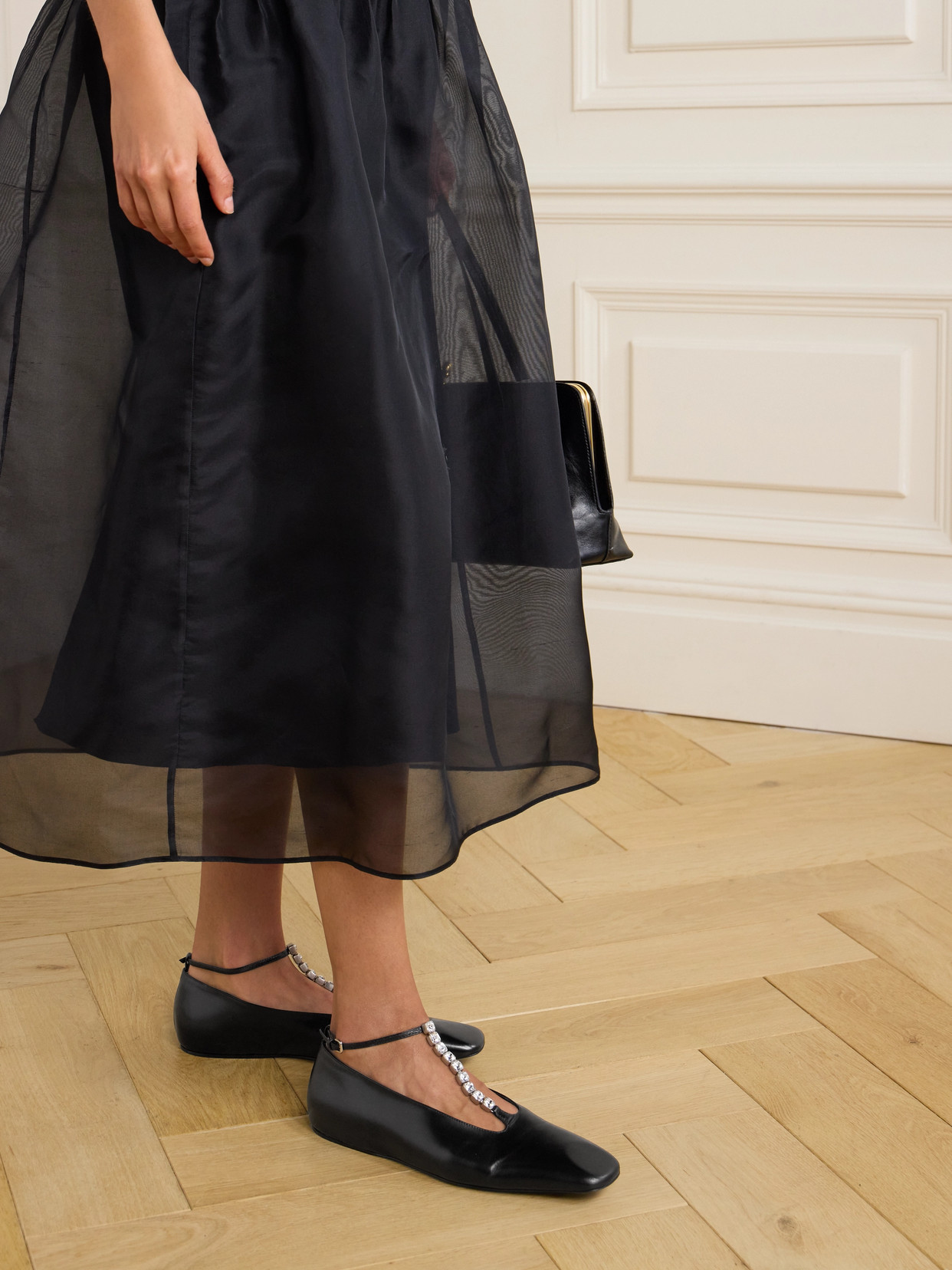 Jil Sander Crystal-embellished Ballet Flats Black In Black