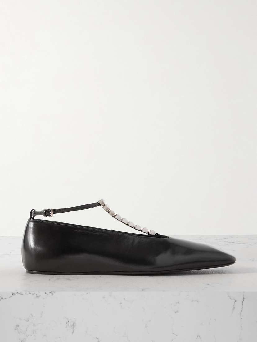 Jil Sander Crystal-embellished Leather Ballet Flats