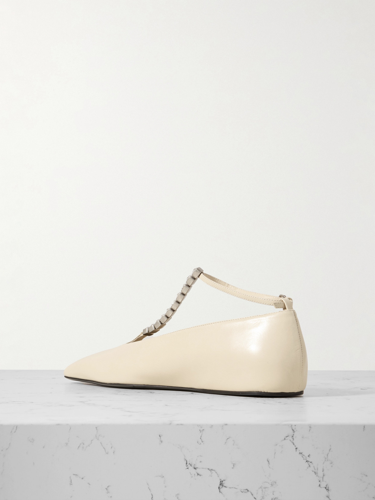 Jil Sander Crystal-embellished Leather Ballet Flats In Neutrals