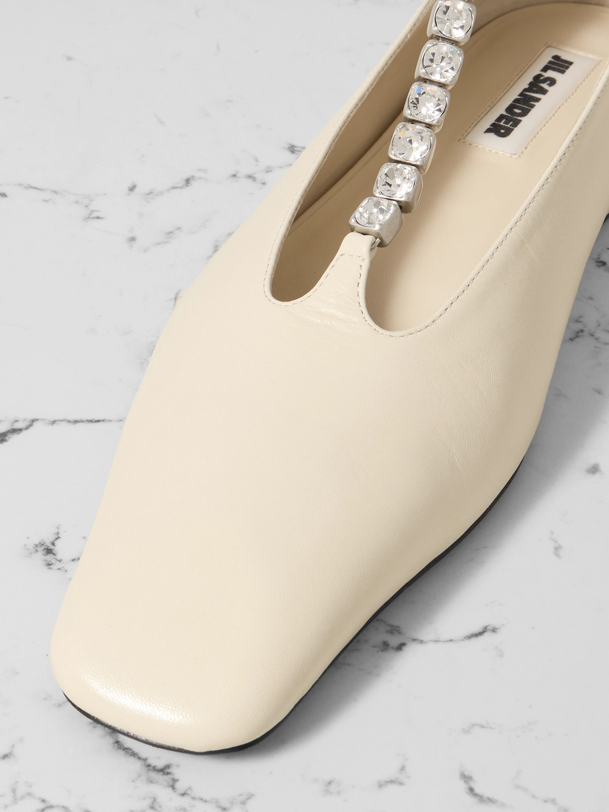 Jil Sander Crystal-embellished Leather Ballet Flats In Neutrals