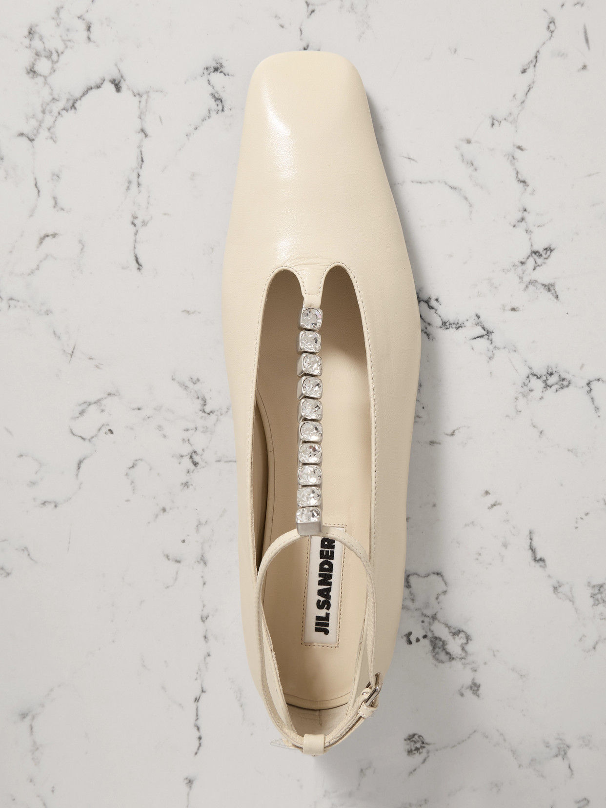 Jil Sander Crystal-embellished Leather Ballet Flats In Neutrals
