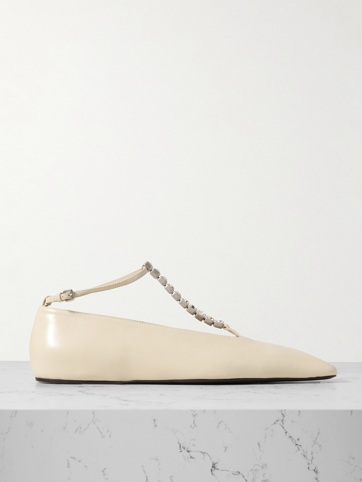Jil Sander - Crystal-embellished Leather Ballet Flats - Cream
