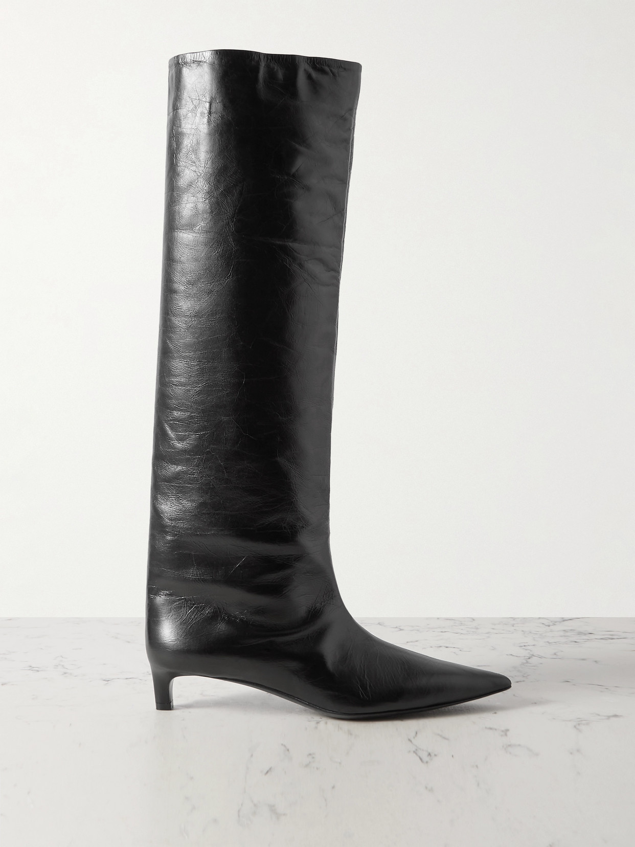 Jil Sander Textured-leather Point-toe Knee Boots In Black