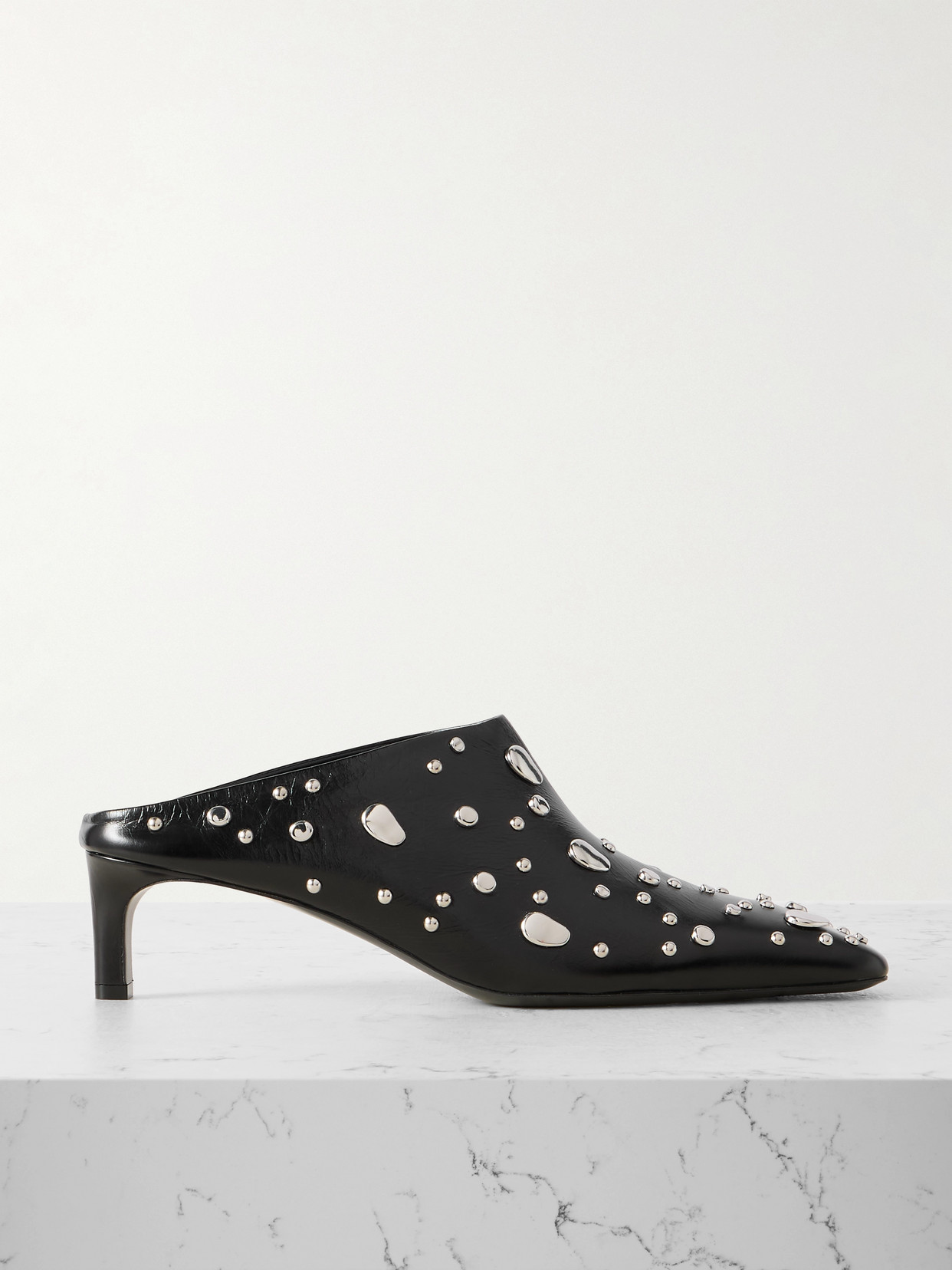 Jil Sander - Studded Wrinkled-leather Mules - Black