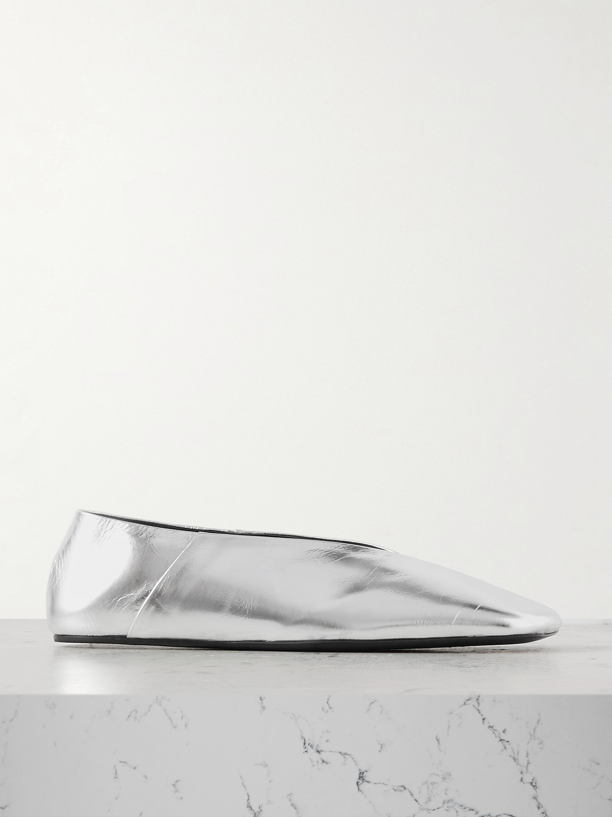 Jil Sander - Metallic Textured-leather Ballet Flats - Silver