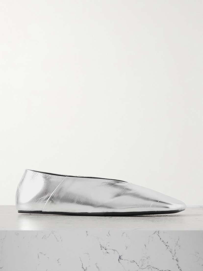 Jil Sander Metallic Textured-leather Ballet Flats
