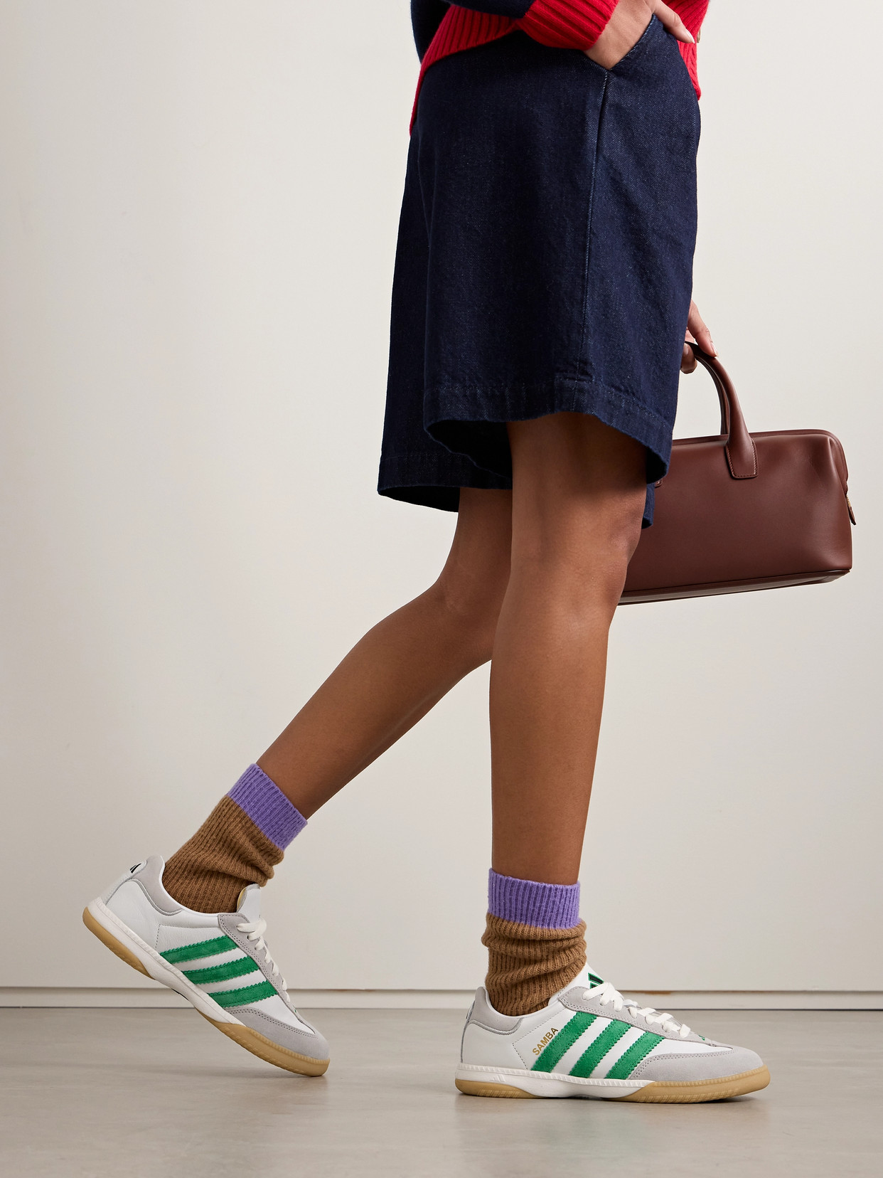 Adidas Originals Samba Mn Suede-trimmed Leather Sneakers In White