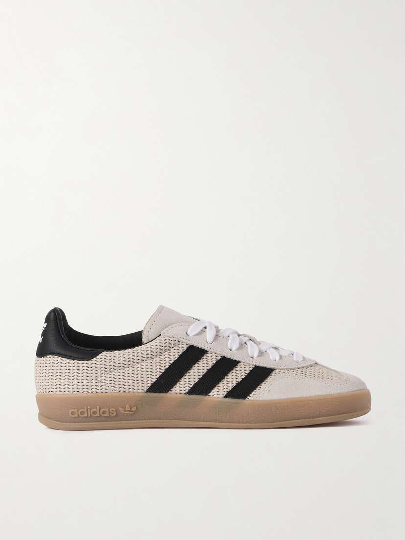 adidas Originals Gazelle Indoor Suede, Grosgrain And Leather-trimmed Raffia Sneakers - UK 9