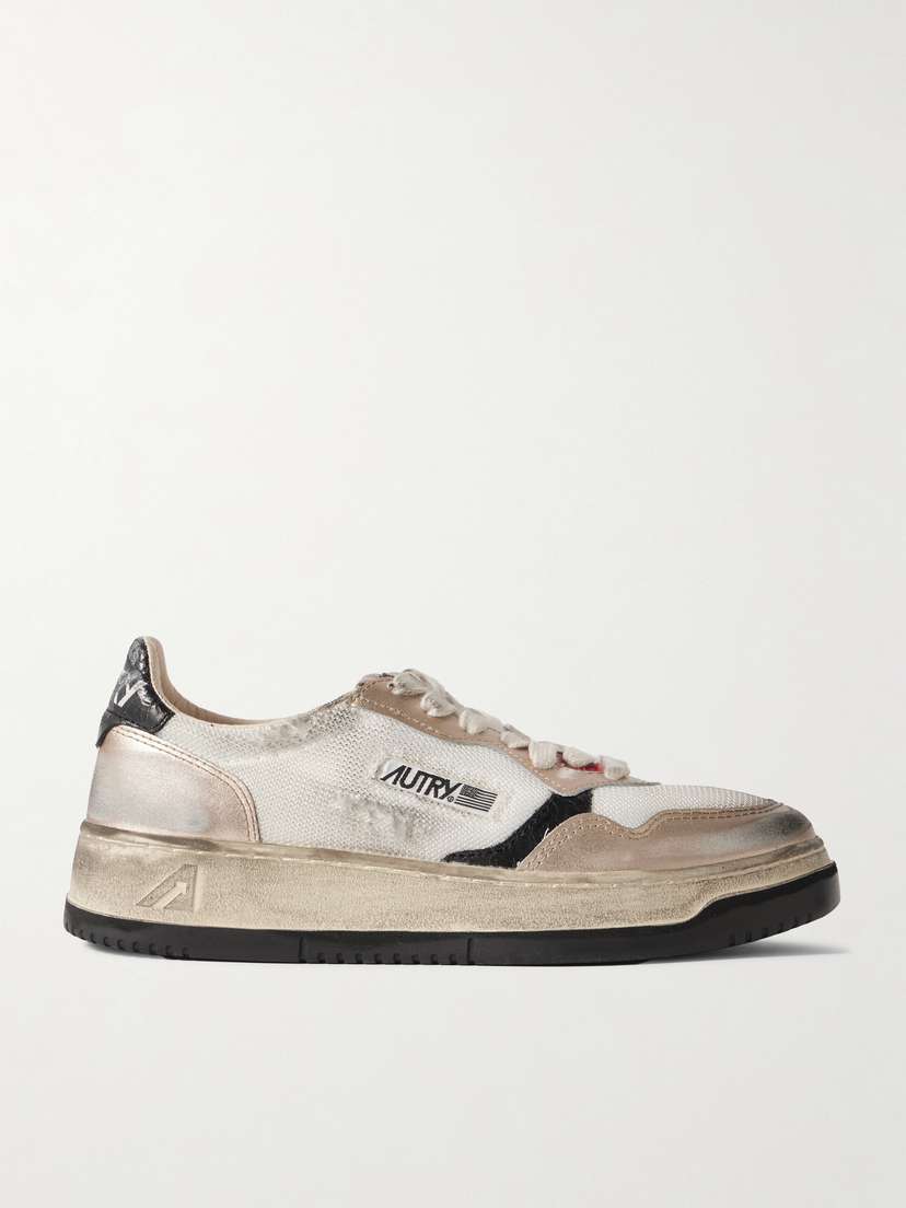 Autry Super Vintage Distressed Metallic Leather And Mesh Sneakers