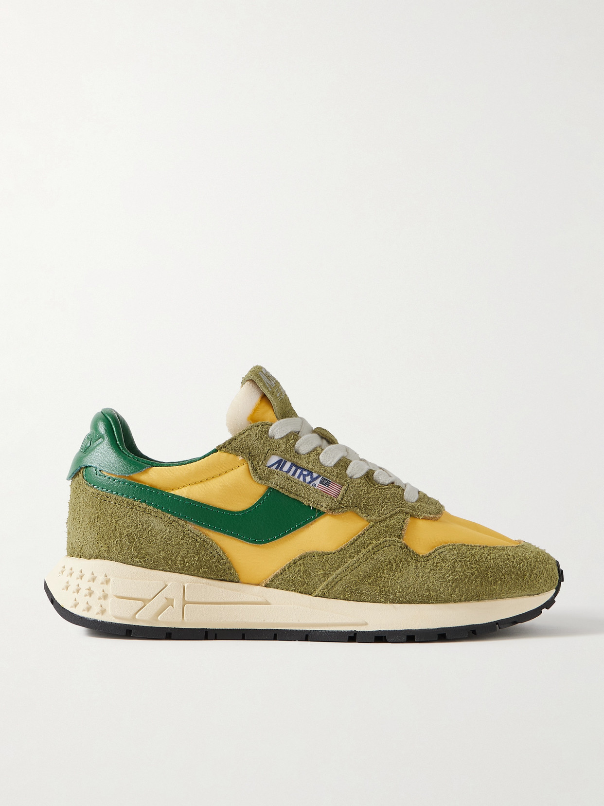 Autry Reelwind Low Suede, Leather And Shell Sneakers In Green
