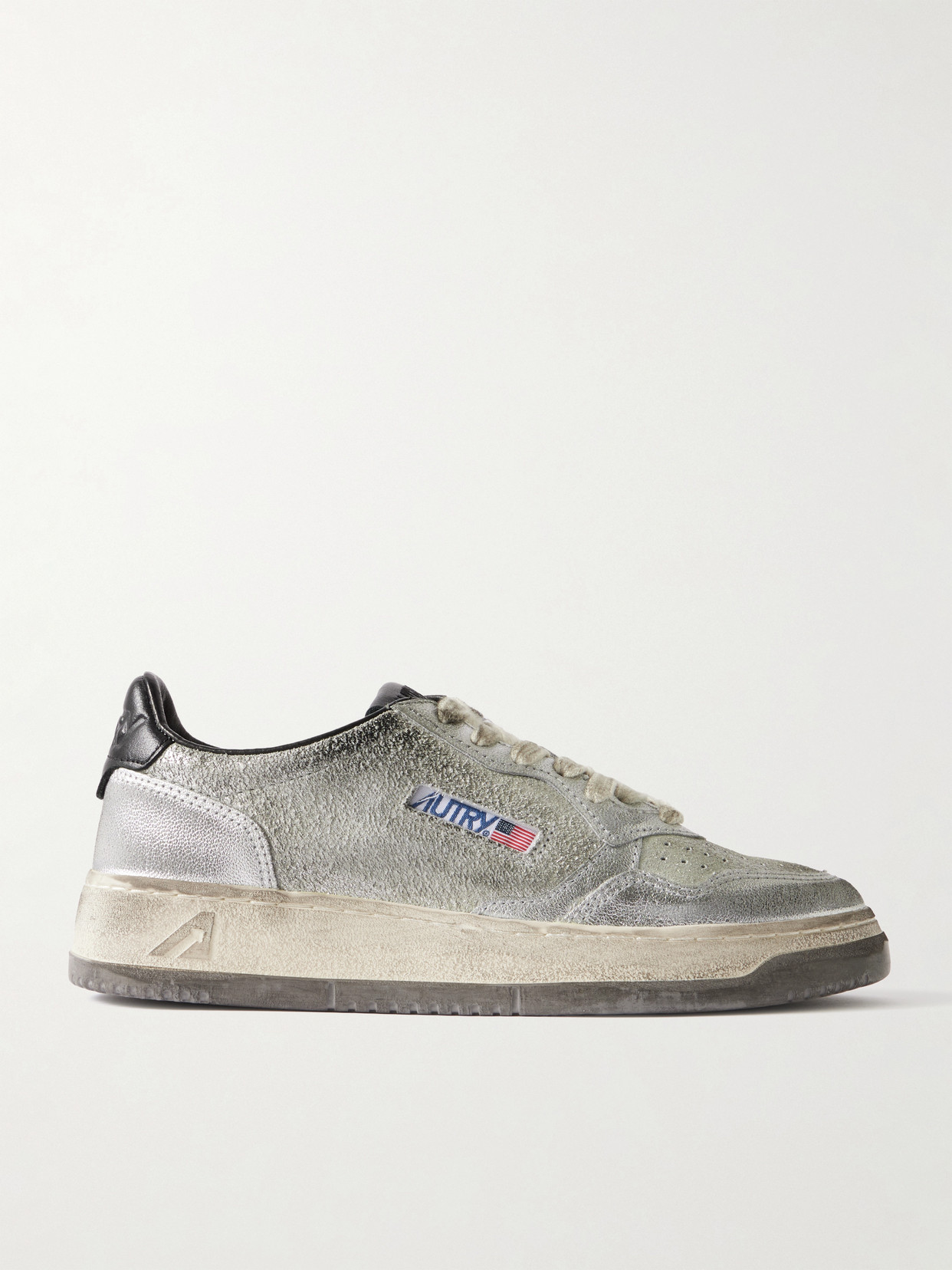 Autry Super Vintage Distressed Leather And Suede Sneakers In Gray