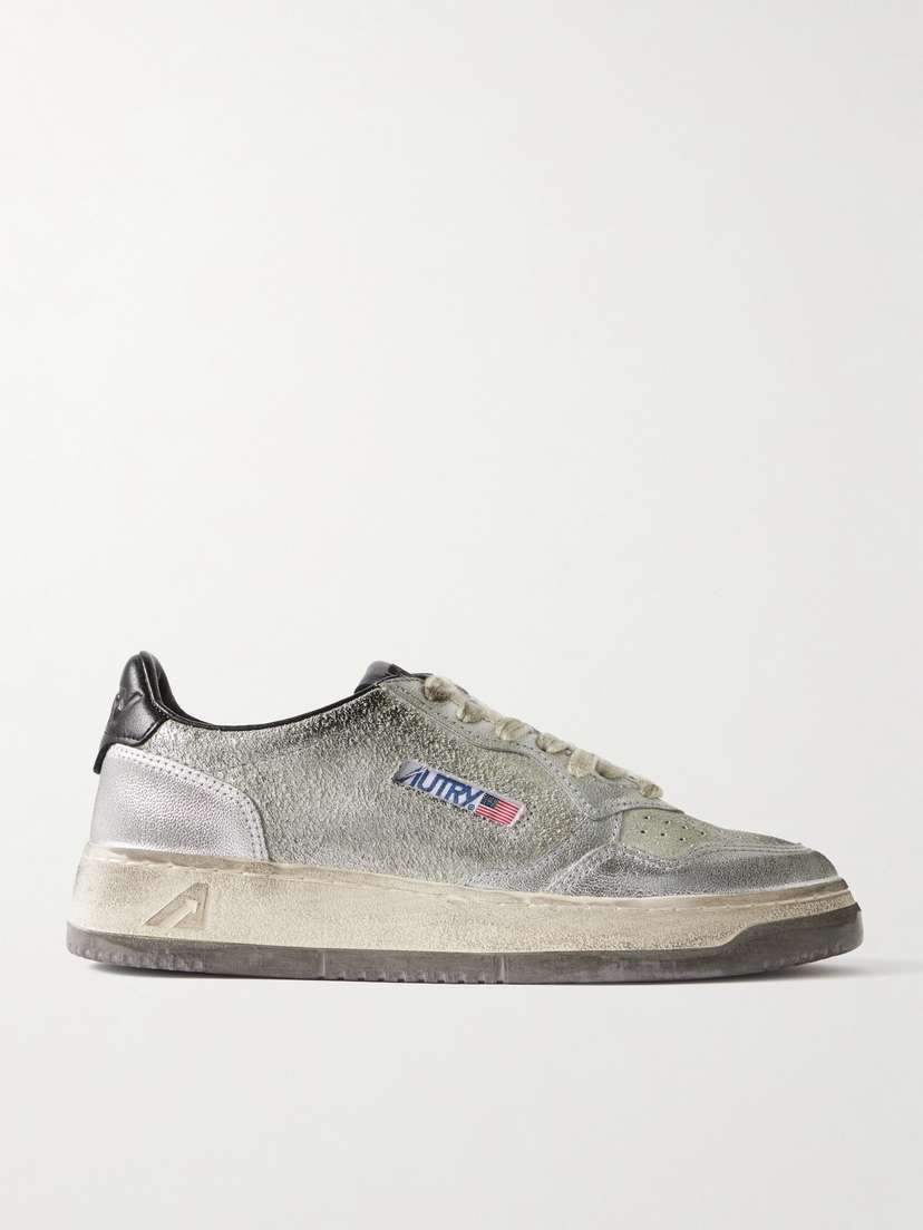 Autry Super Vintage Distressed Leather And Suede Sneakers