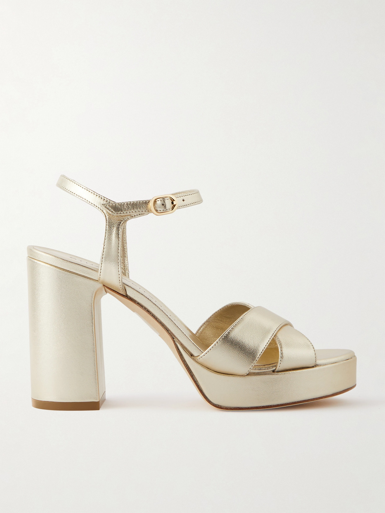 Stuart Weitzman Dayna Metallic Crisscross Platform Sandals In Gold