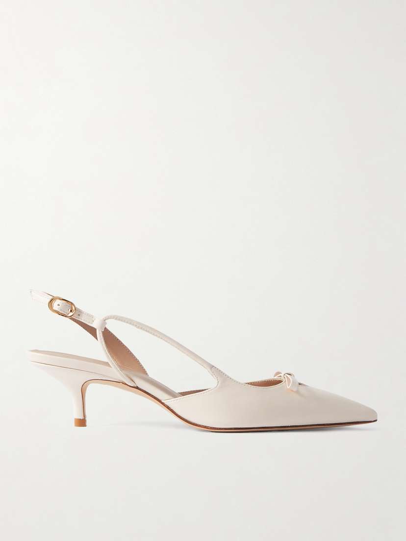 Stuart Weitzman Tully Bow-detailed Leather Point-toe Slingback Pumps