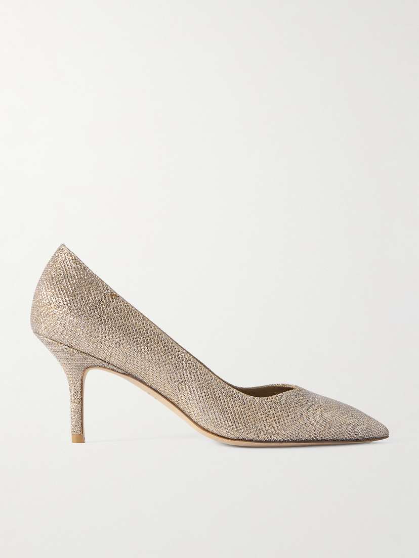 Stuart Weitzman Eva Glittered Satin Point-toe Pumps
