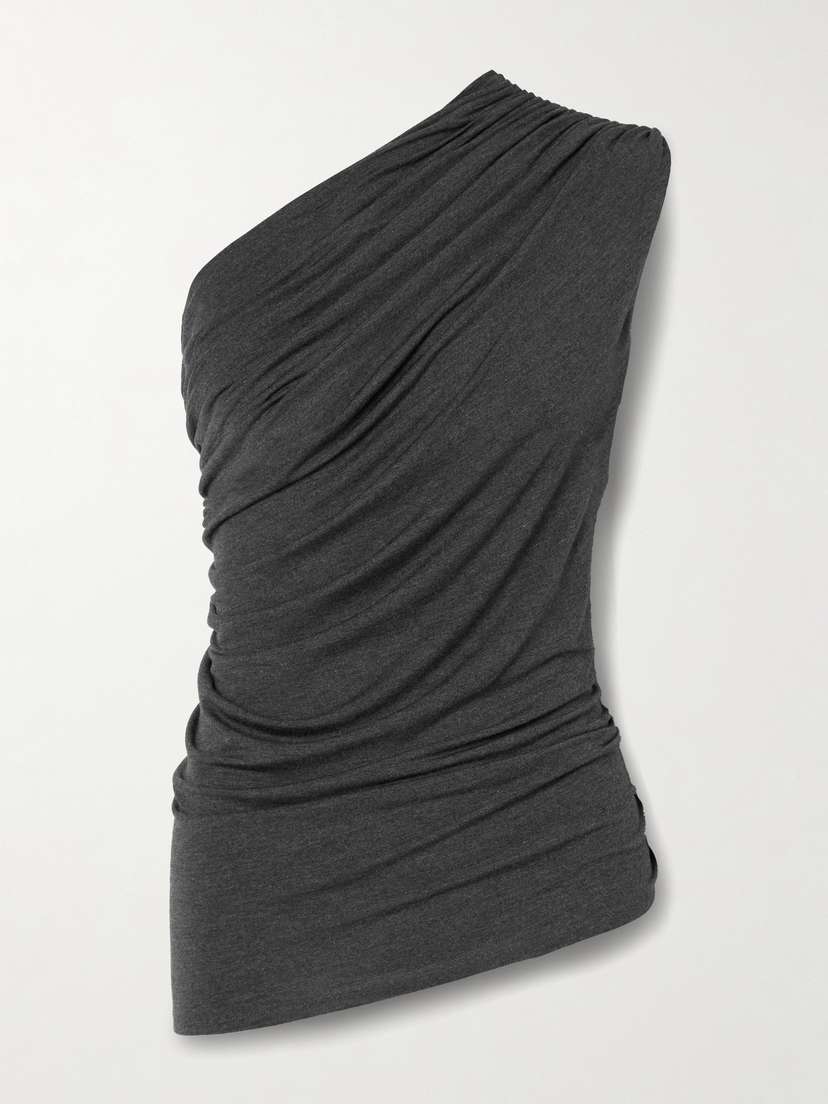 Norma Kamali Diana One-shoulder Ruched Stretch-jersey Top