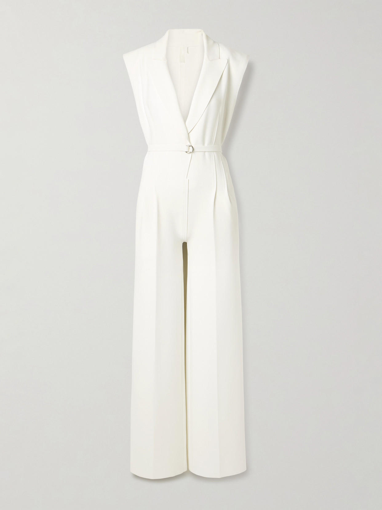 Norma Kamali - Belted Pleated Jersey Jumpsuit - White
