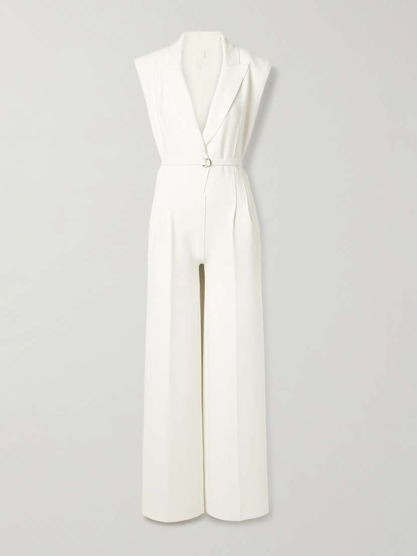 Norma Kamali Belted Pleated Jersey Jumpsuit