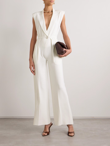 Norma Kamali Belted pleated jersey jumpsuit