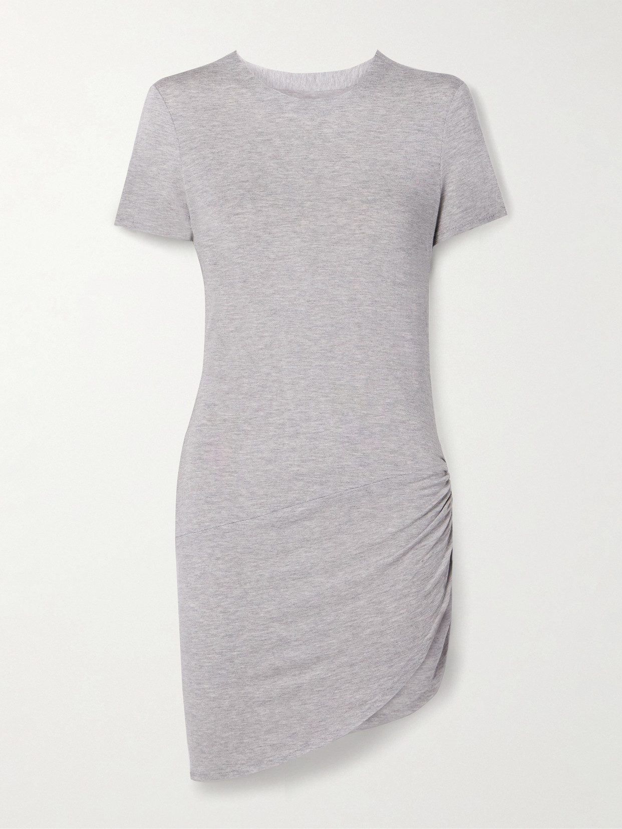 Norma Kamali Asymmetric Ruched Stretch-jersey Mini T-shirt Dress In Grey