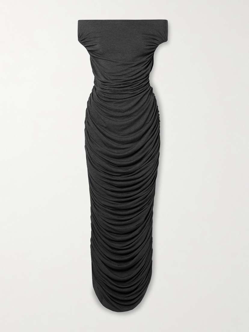 Norma Kamali Off-the-shoulder Ruched Stretch-jersey Gown