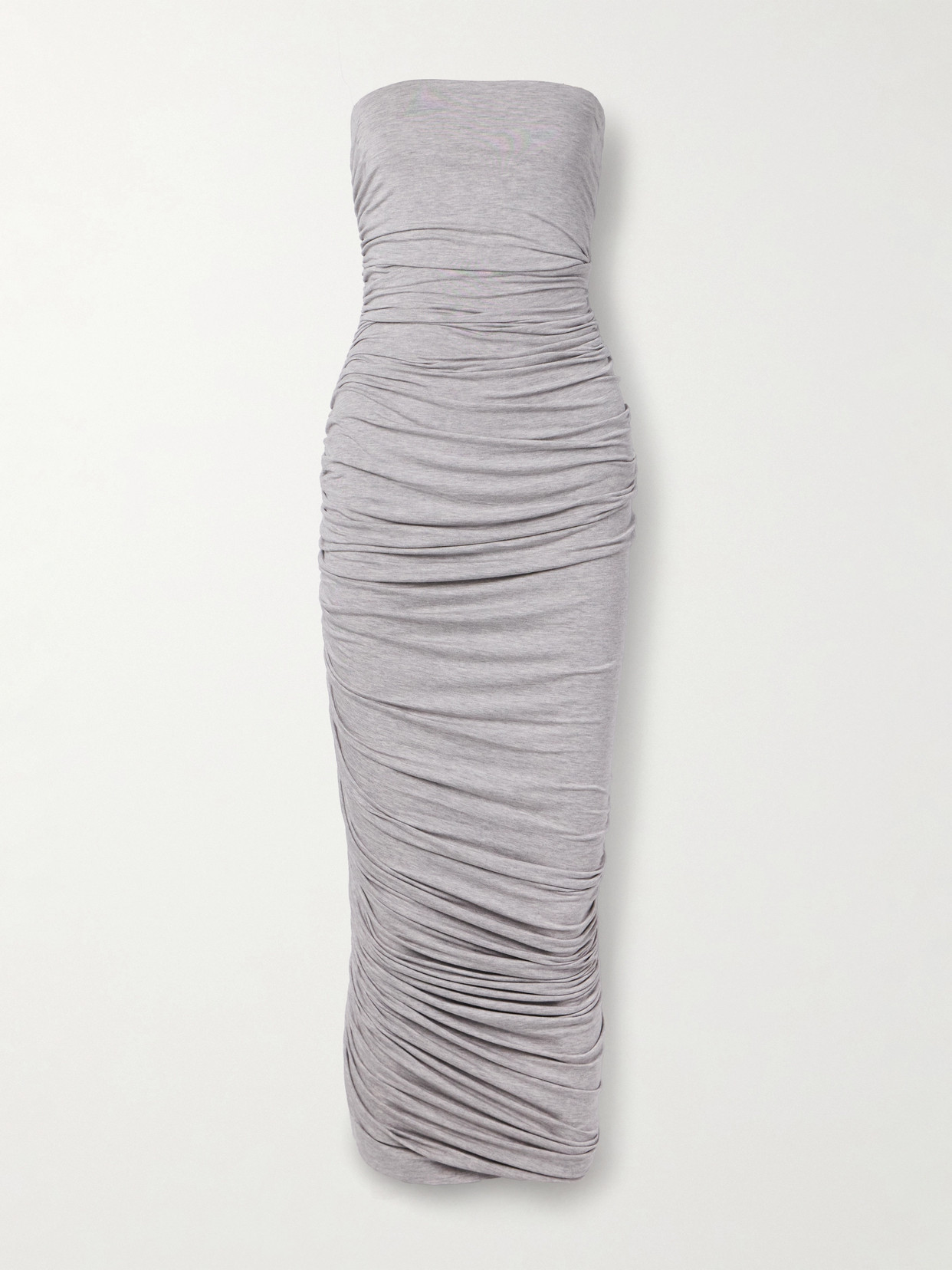 Norma Kamali Diana Strapless Ruched Asymmetric Stretch-jersey Dress In Gray