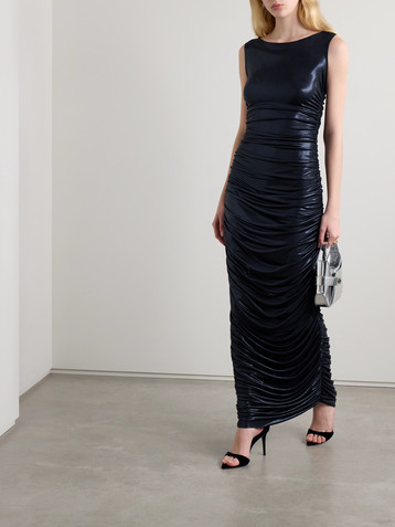 Norma Kamali Ruched stretch-lamé gown