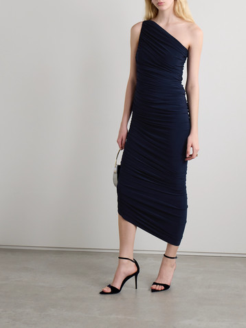 Norma Kamali Diana one-shoulder ruched stretch-jersey gown