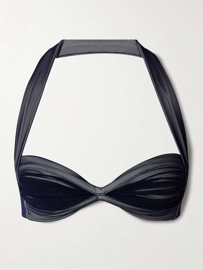 Norma Kamali Bill Ruched Mesh Halterneck Bikini Top