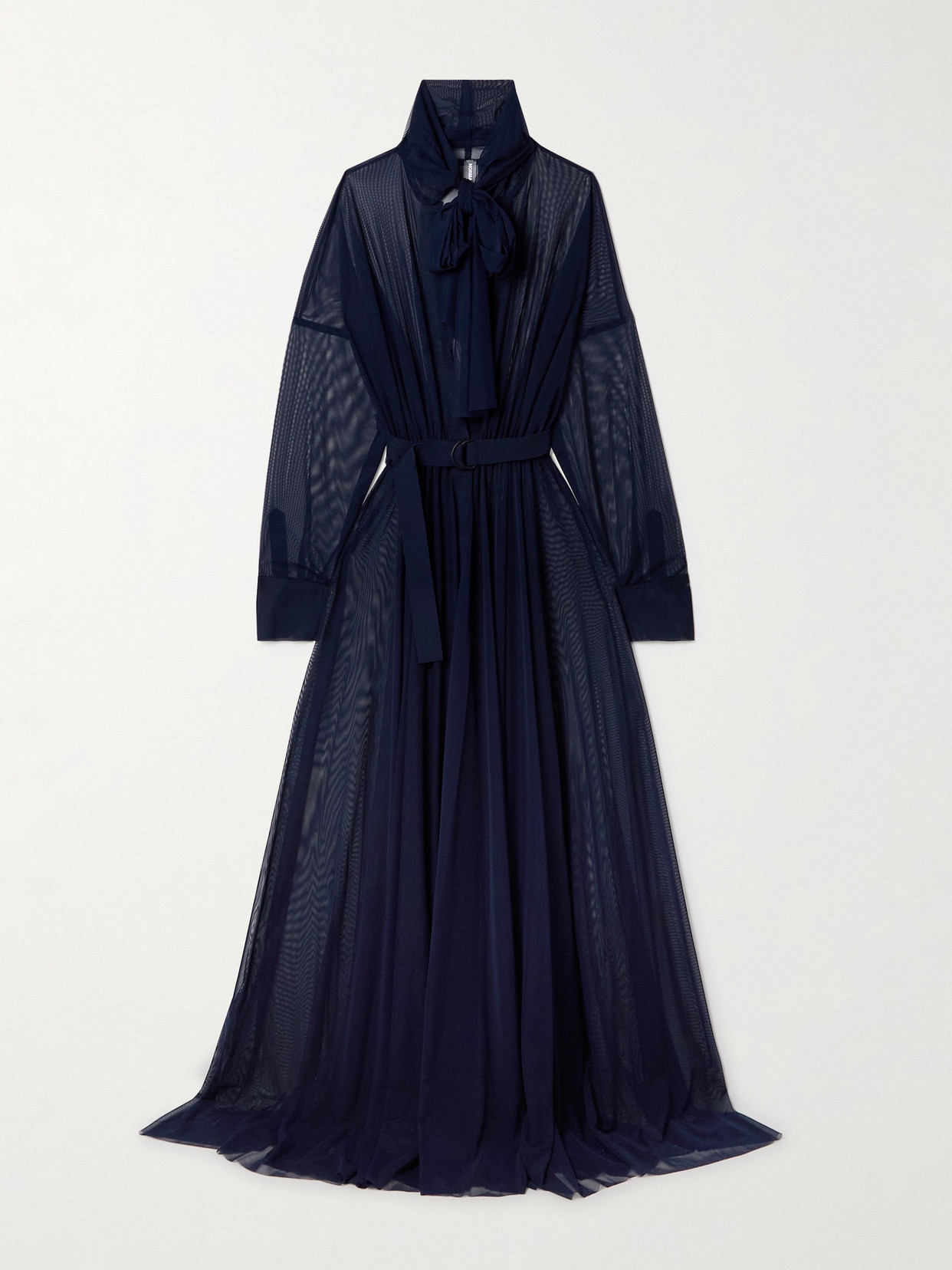 Norma Kamali - Oversized Belted Tie-neck Stretch-mesh Gown - Blue
