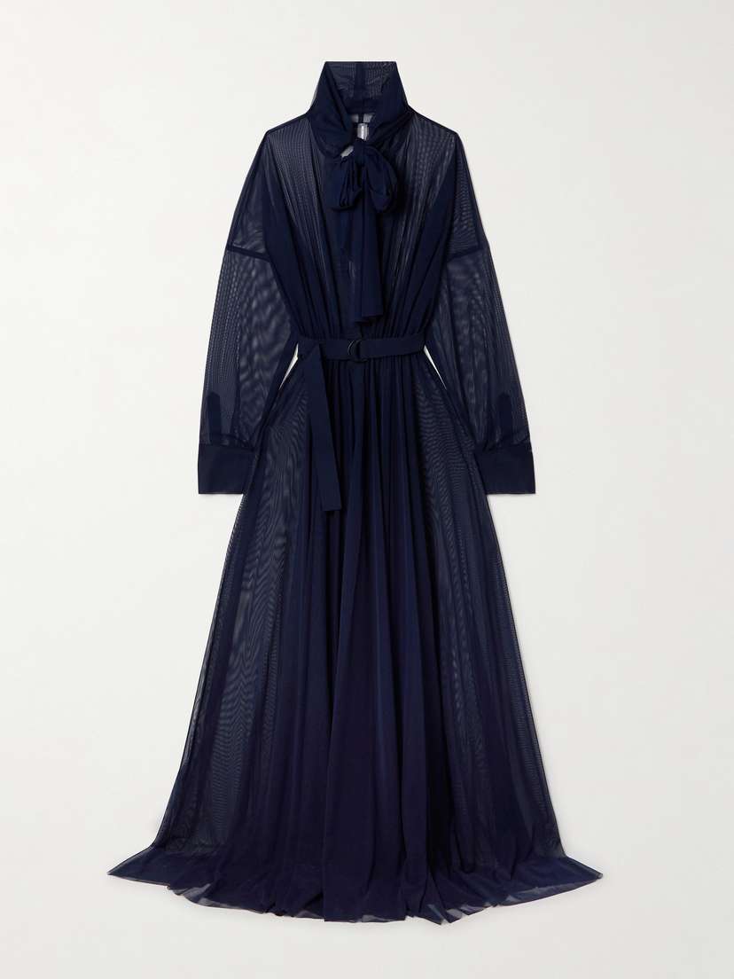 Norma Kamali Oversized Belted Tie-neck Stretch-mesh Gown - x large