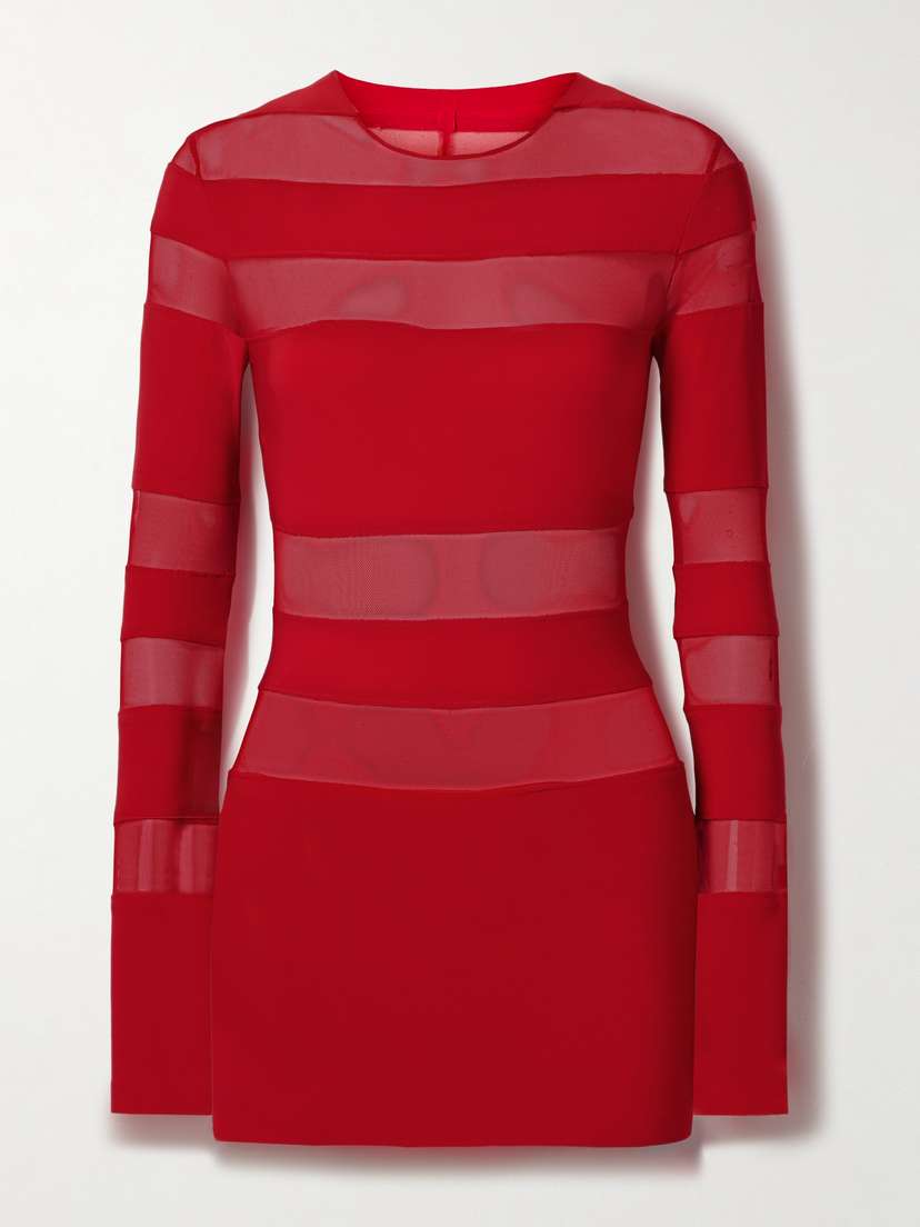 Norma Kamali Pickleball Mesh-paneled Stretch-jersey Mini Dress