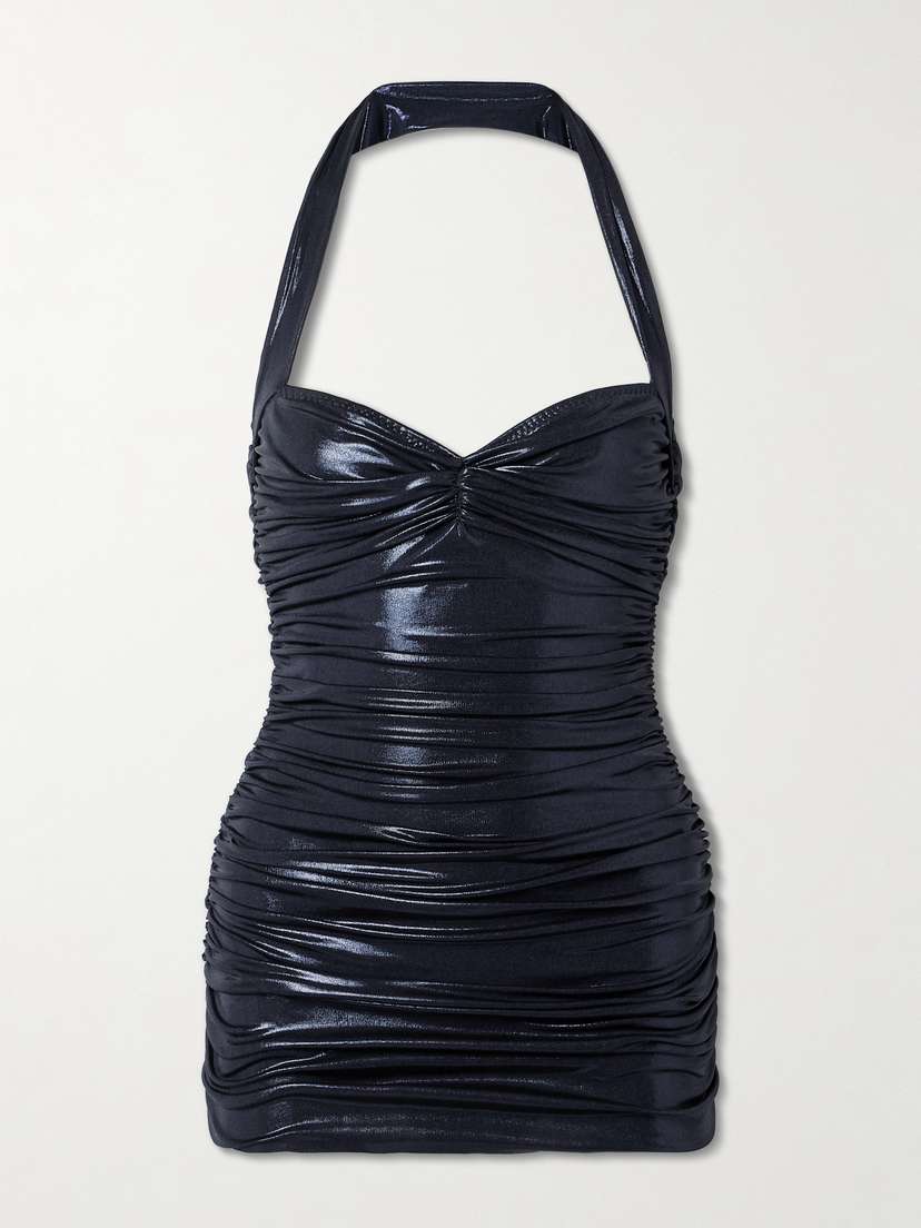 Norma Kamali Bill Mio Ruched Metallic Halterneck Swimsuit