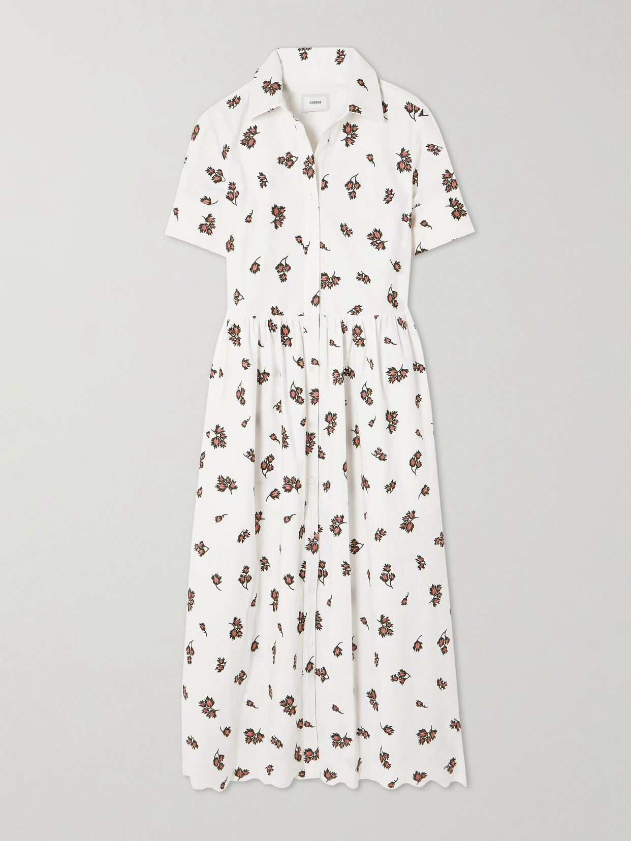 Erdem - Scalloped Embroidered Brushed Cotton-blend Midi Shirt Dress - White
