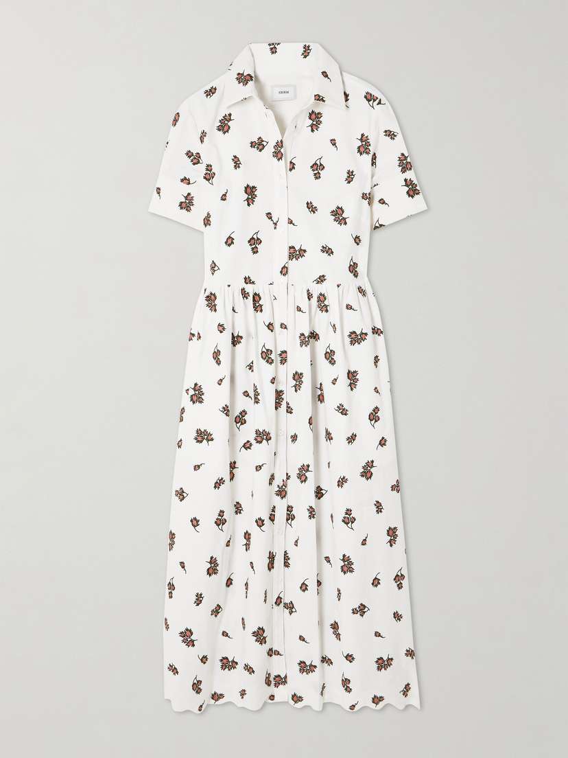 Erdem Scalloped Embroidered Brushed Cotton-blend Midi Shirt Dress