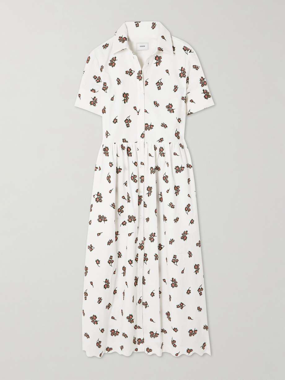 scalloped embroidered brushed cotton-blend midi shirt dress