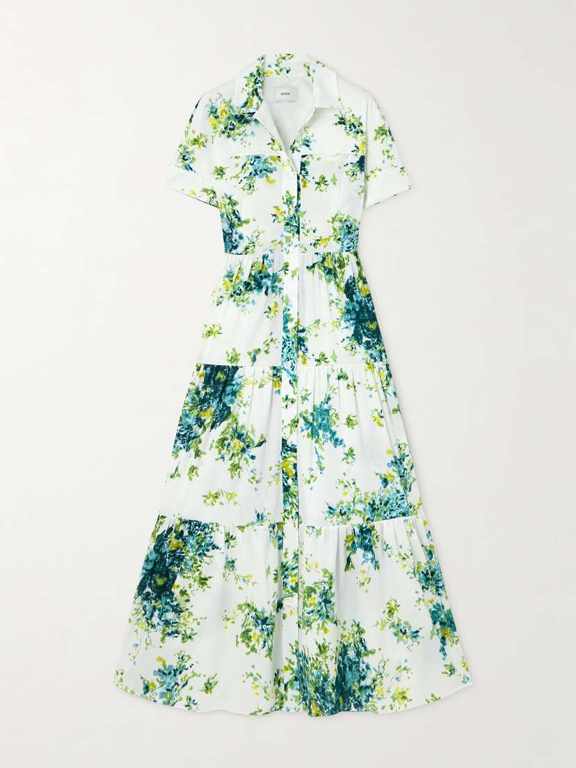 Erdem Tiered Floral-print Cotton-poplin Maxi Dress